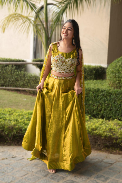 Antique Gold Pure Fendy Plain Flairy Kali Work Lehenga Choli 