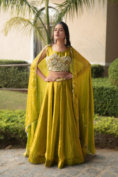 Antique Gold Pure Fendy Plain Flairy Kali Work Lehenga Choli 