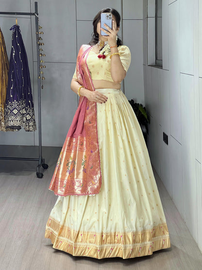 Gajari Pure Paithani Silk Zari Weaving Work With Border and Butti Lehenga Choli 