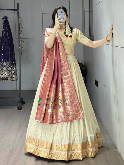 Gajari Pure Paithani Silk Zari Weaving Work With Border and Butti Lehenga Choli 
