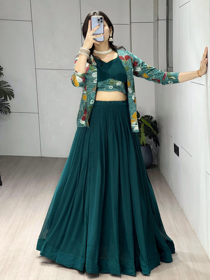 Rama Pure Faux Georgette Silk Classical Foil Printed Koti Lehenga Choli 