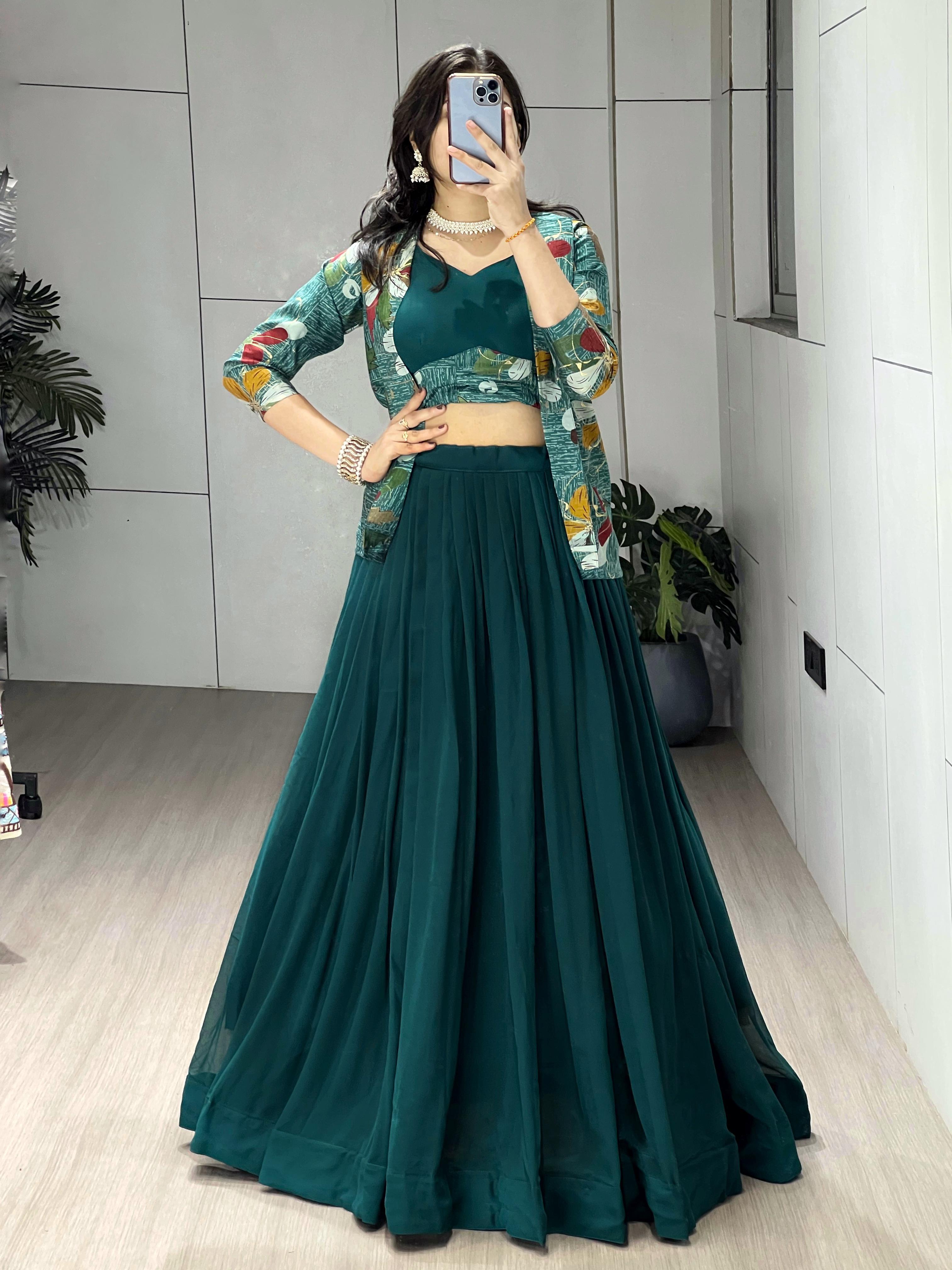 Rama Pure Faux Georgette Silk Classical Foil Printed Koti Lehenga Choli 