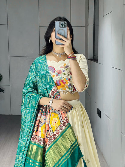 Cream Rama Pure Crush Vichitra Rich Semi Beads Embroidery Work Lehenga Choli 