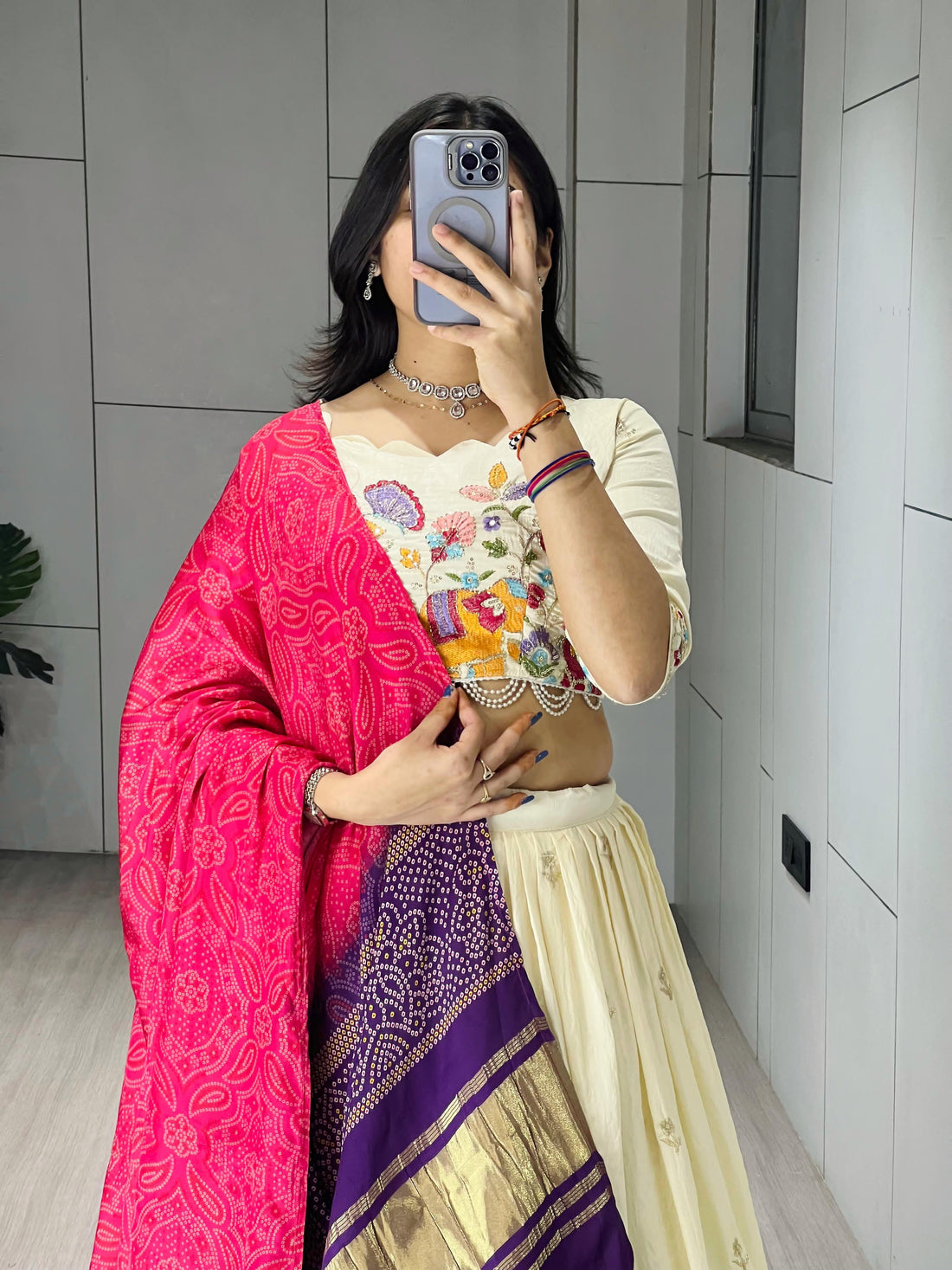 Cream Rani Pure Crush Vichitra Rich Semi Beads Embroidery Work Lehenga Choli 