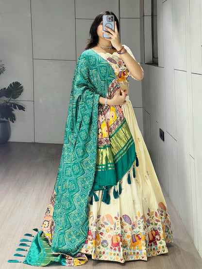 Cream Rama Pure Crush Vichitra Rich Semi Beads Embroidery Work Lehenga Choli 