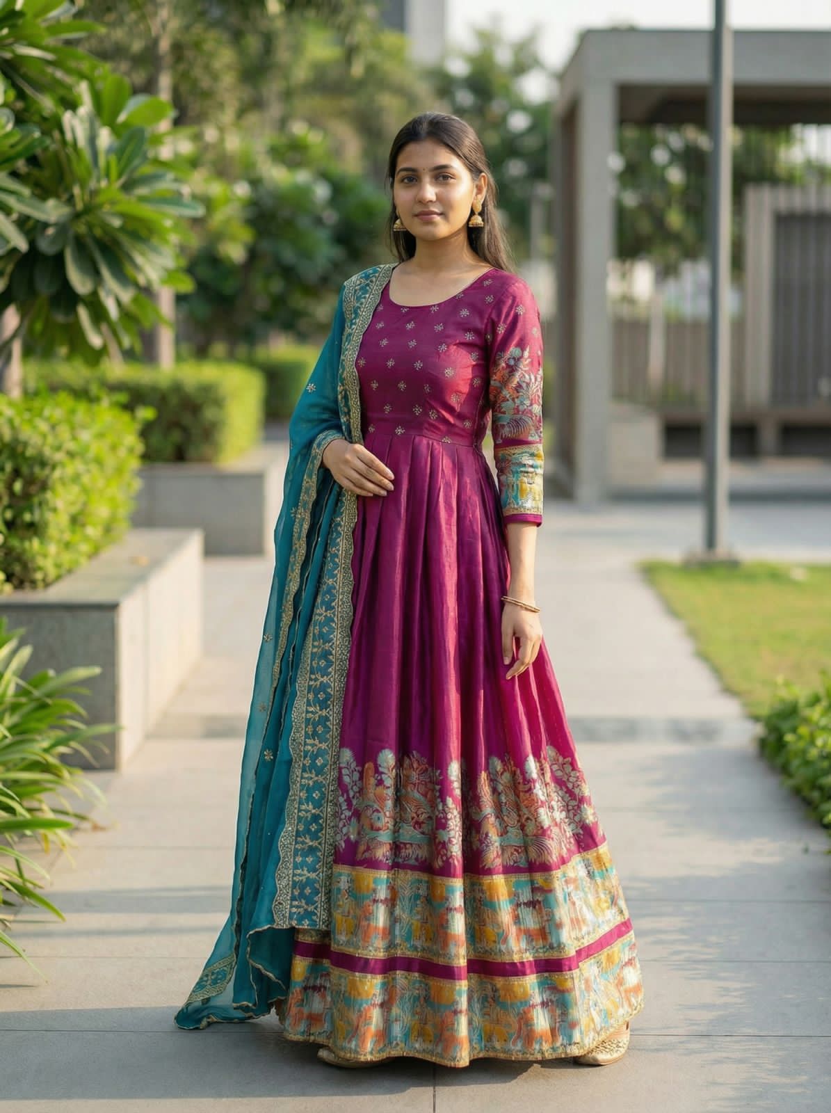 Wine Pure Soft Dola Silk With Kalamkari Print Lehenga Choli 