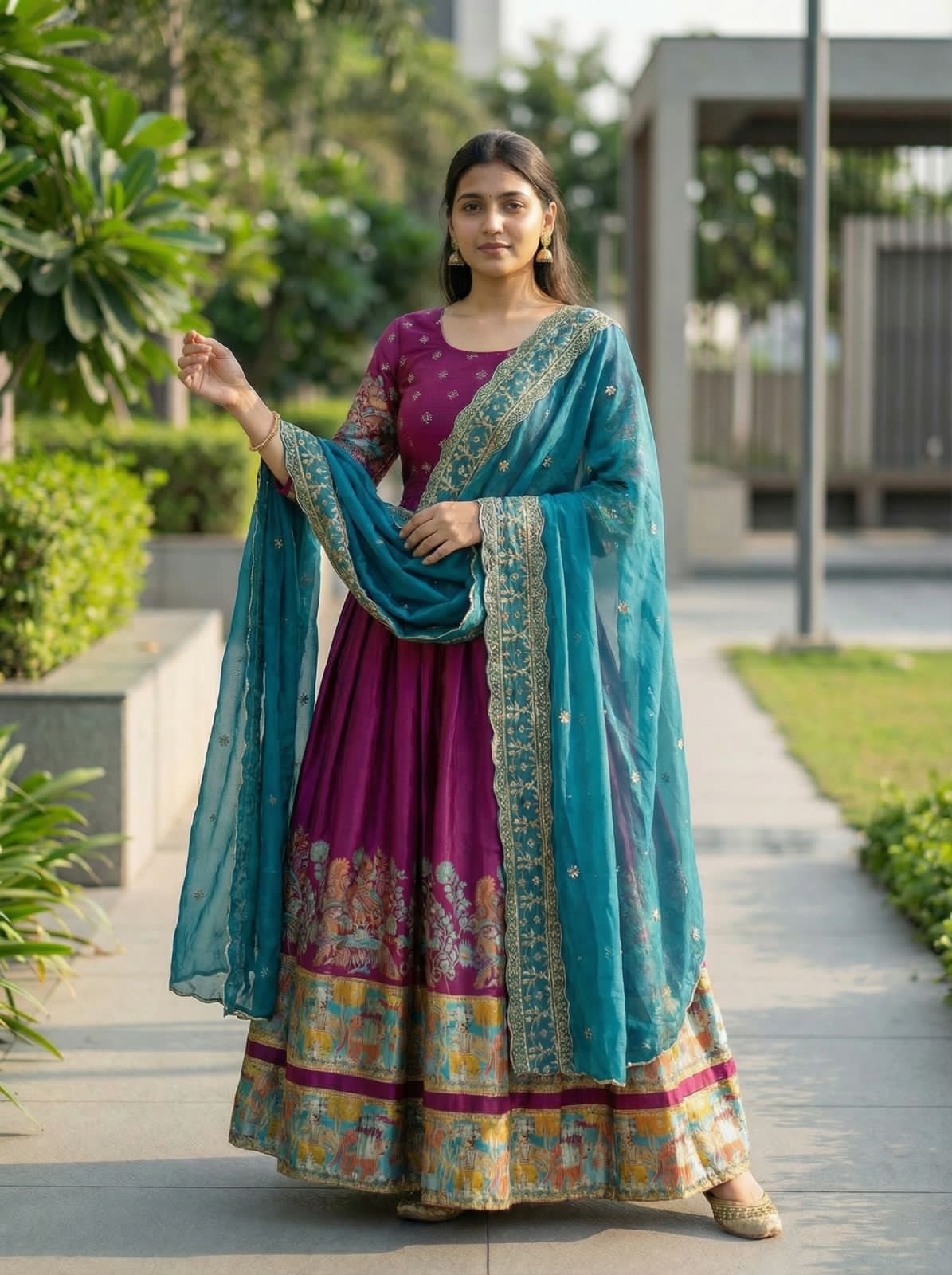 Wine Pure Soft Dola Silk With Kalamkari Print Lehenga Choli 