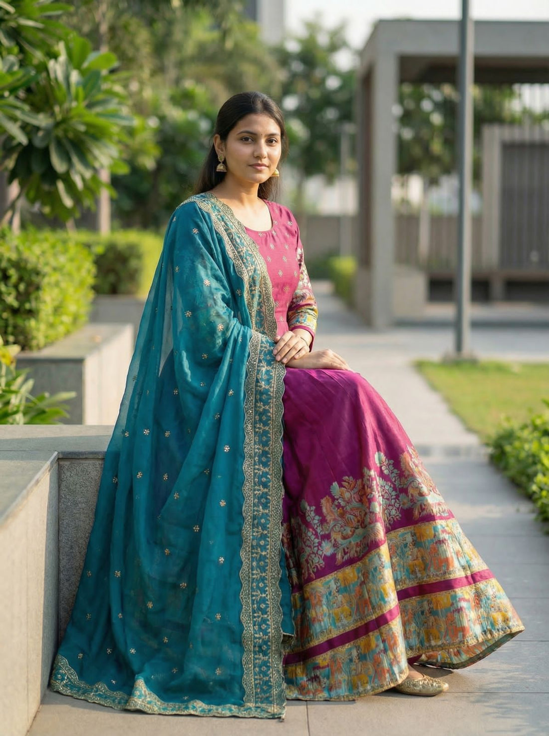 Wine Pure Soft Dola Silk With Kalamkari Print Lehenga Choli 