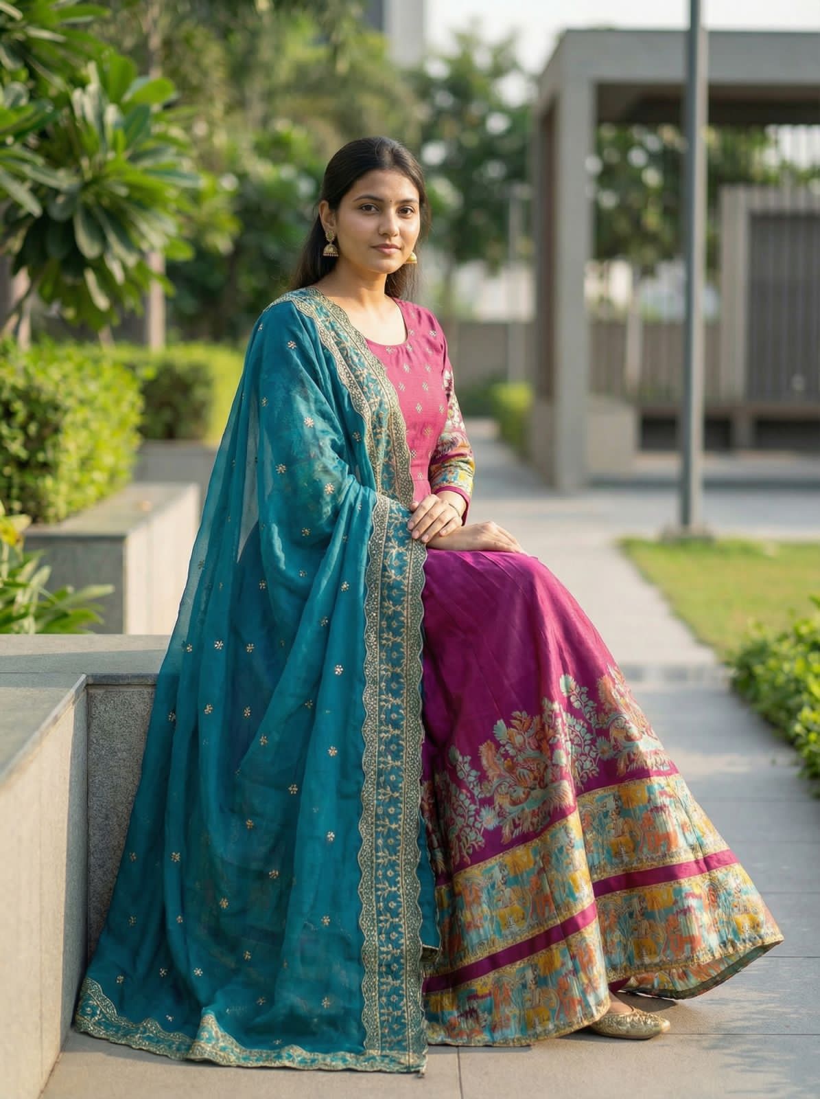Wine Pure Soft Dola Silk With Kalamkari Print Lehenga Choli 
