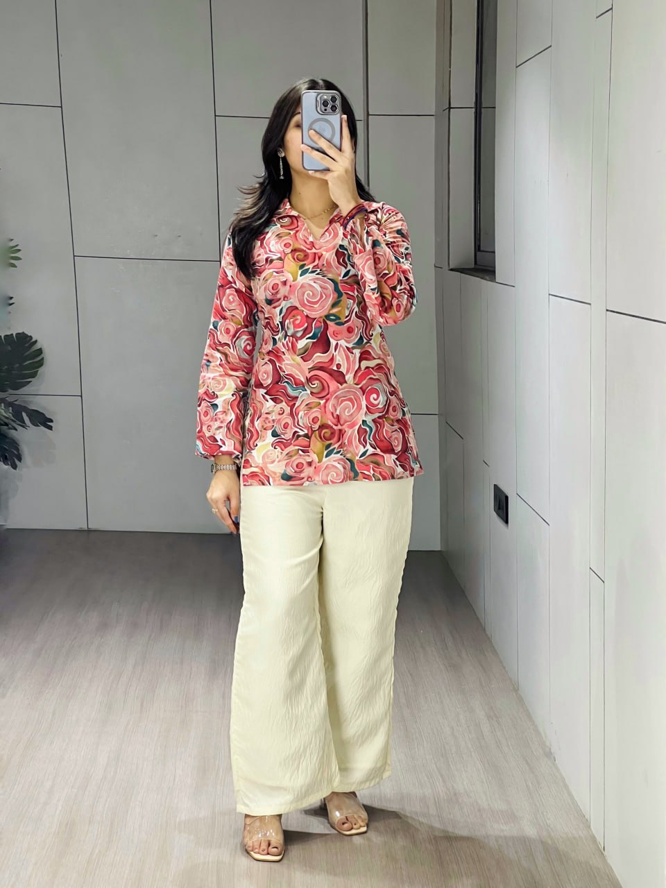 Cherry Pure Cambric Cottom Printed With Foil Work Short Kurti Plazzo 