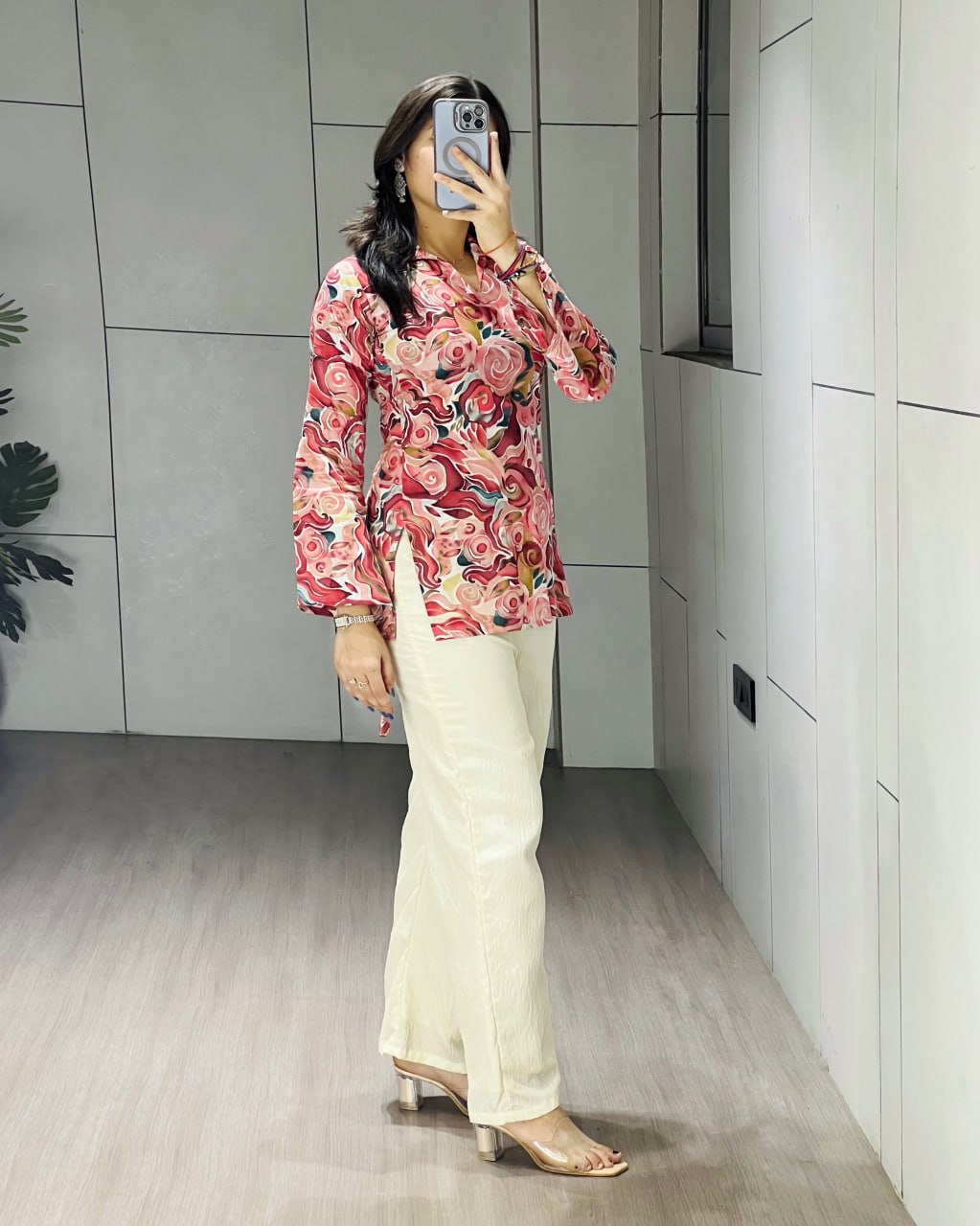 Cherry Pure Cambric Cottom Printed With Foil Work Short Kurti Plazzo 