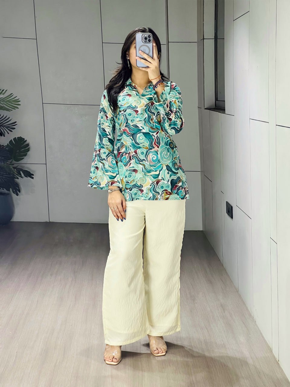 Rama Pure Cambric Cottom Printed With Foil Work Short Kurti Plazzo 