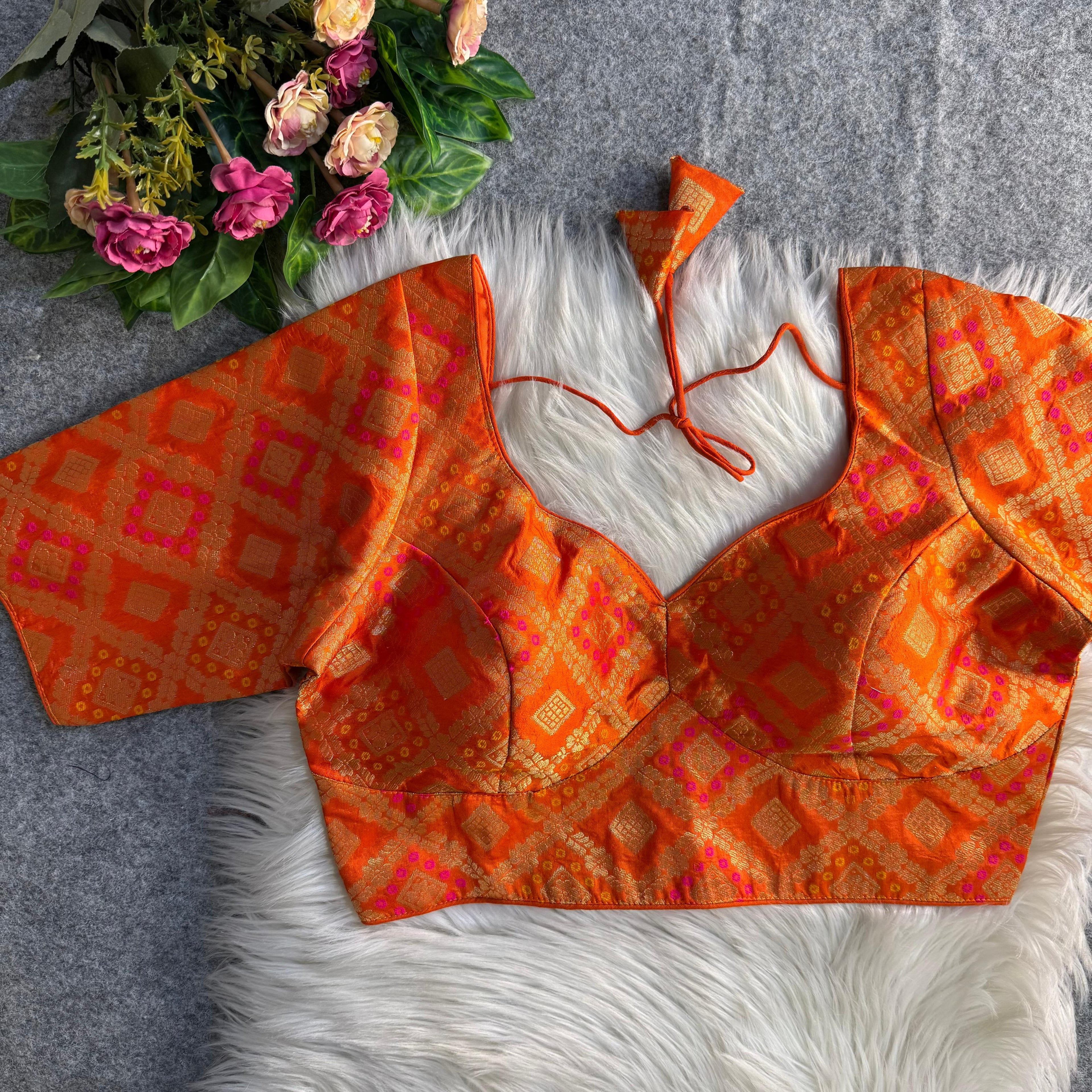 Orange Sabyasachi Style Patoda Banarasi Blouse 