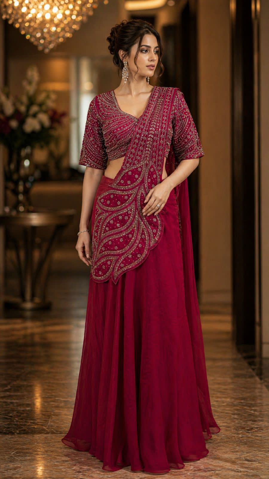 Red Pure Soft Fendi Silk Ready to Wear Saree 