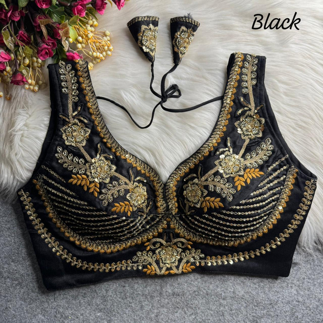 Black Soft Heavy Pure Soft Italian Silk With Tricot Fuising Blouse 
