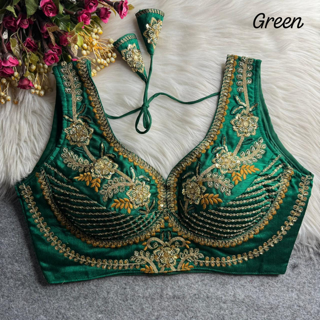 Green Soft Heavy Pure Soft Italian Silk With Tricot Fuising Blouse 