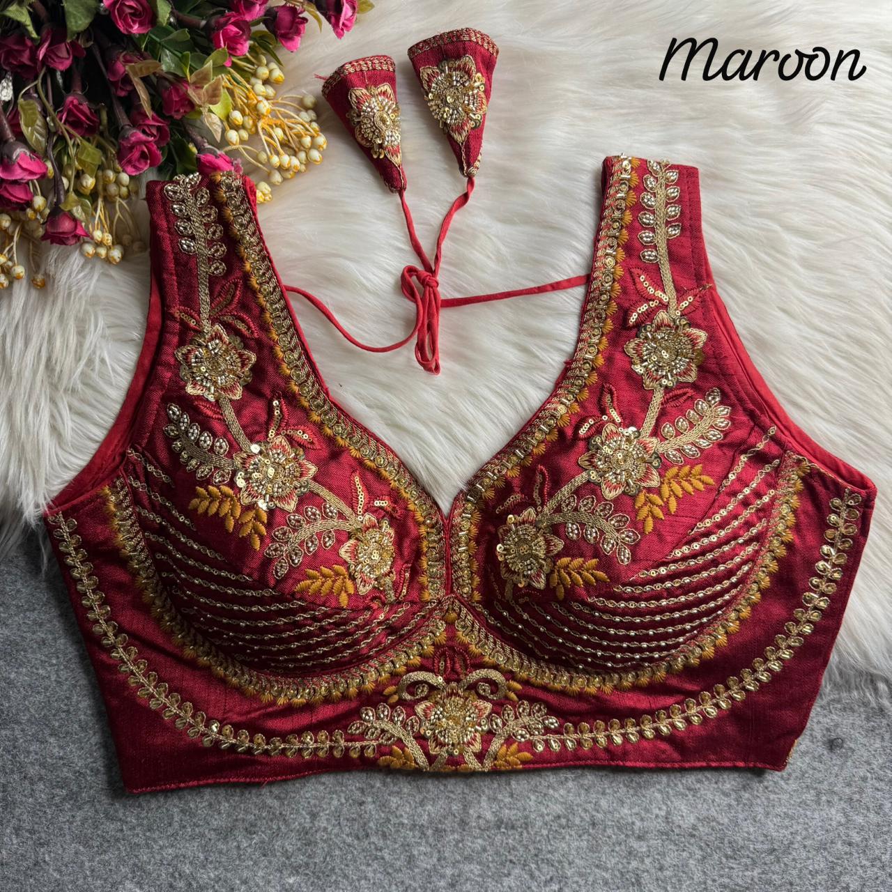 Maroon Soft Heavy Pure Soft Italian Silk With Tricot Fuising Blouse 