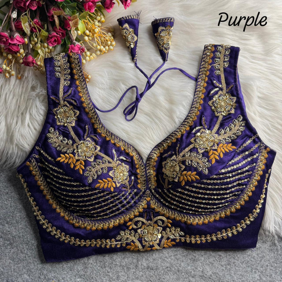 Purple Soft Heavy Pure Soft Italian Silk With Tricot Fuising Blouse 