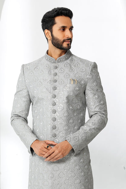 Grey Embroidered Sherwani for Men