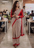 Red Mulmul Cotton Checks Hand Block Print Cotton Saree 