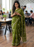 Green Mulmul Cotton Hand Block Print Cotton Saree 