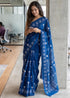 Blue Mulmul Cotton Hand Block Print Cotton Saree 