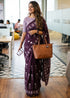 Wine Mulmul Cotton Hand Block Print Cotton Saree 
