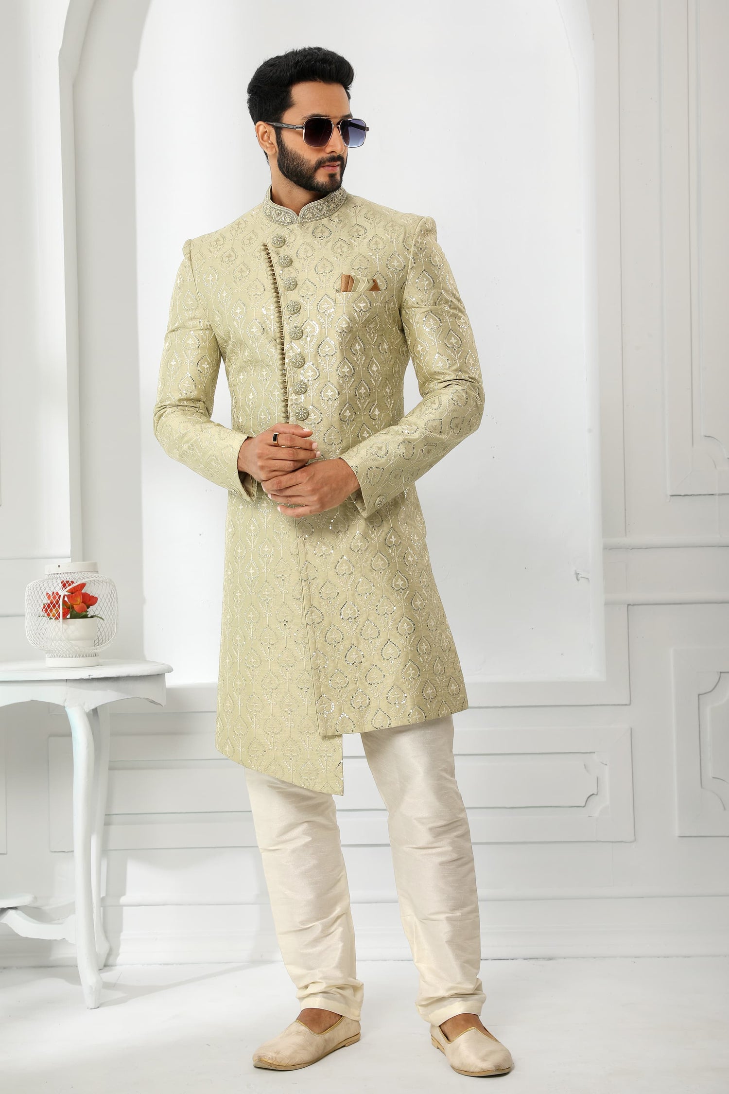 Green Embroidered Sherwani for Men