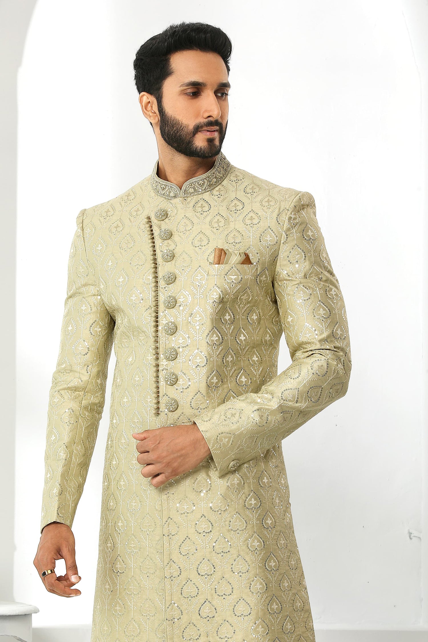 Green Embroidered Sherwani for Men