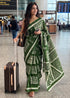 Green Mulmul Cotton Hand Block Print Cotton Saree 