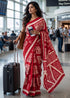 Red Mulmul Cotton Hand Block Print Cotton Saree 