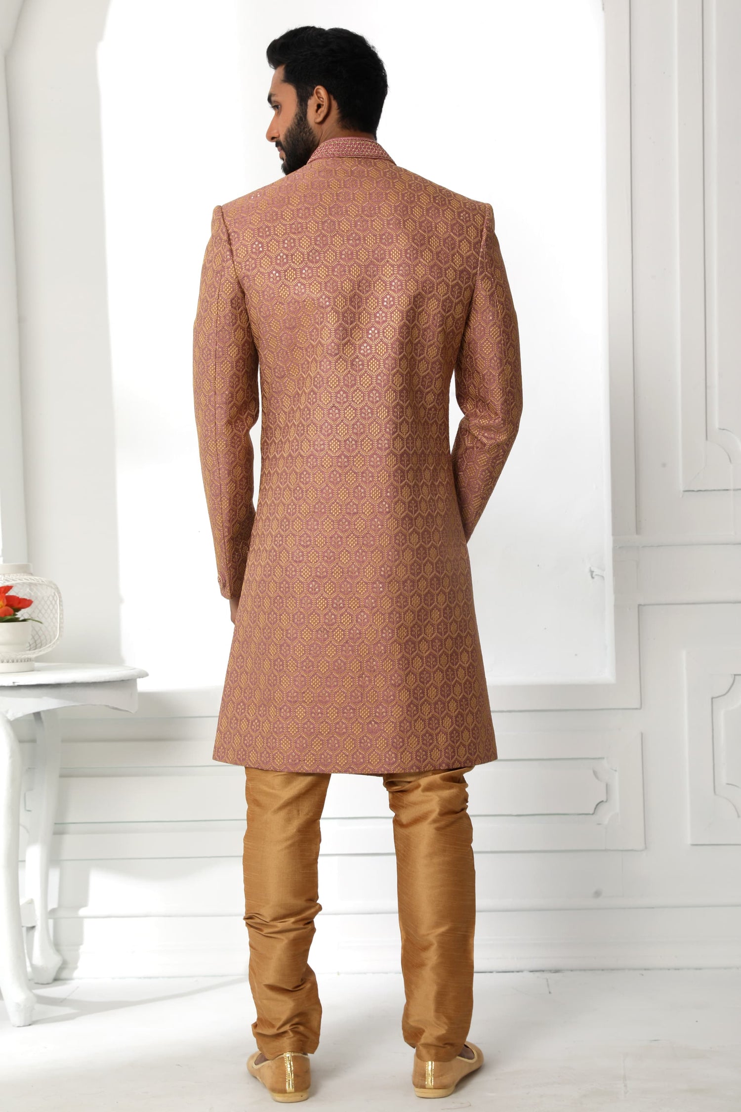 Rust Brown Embroidered Sherwani for Men