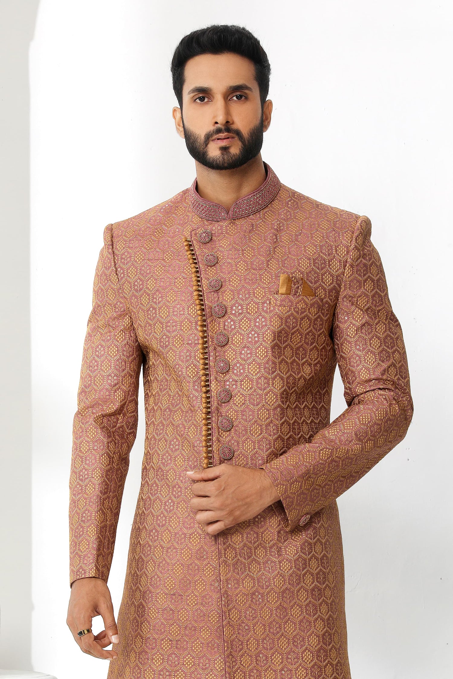 Rust Brown Embroidered Sherwani for Men