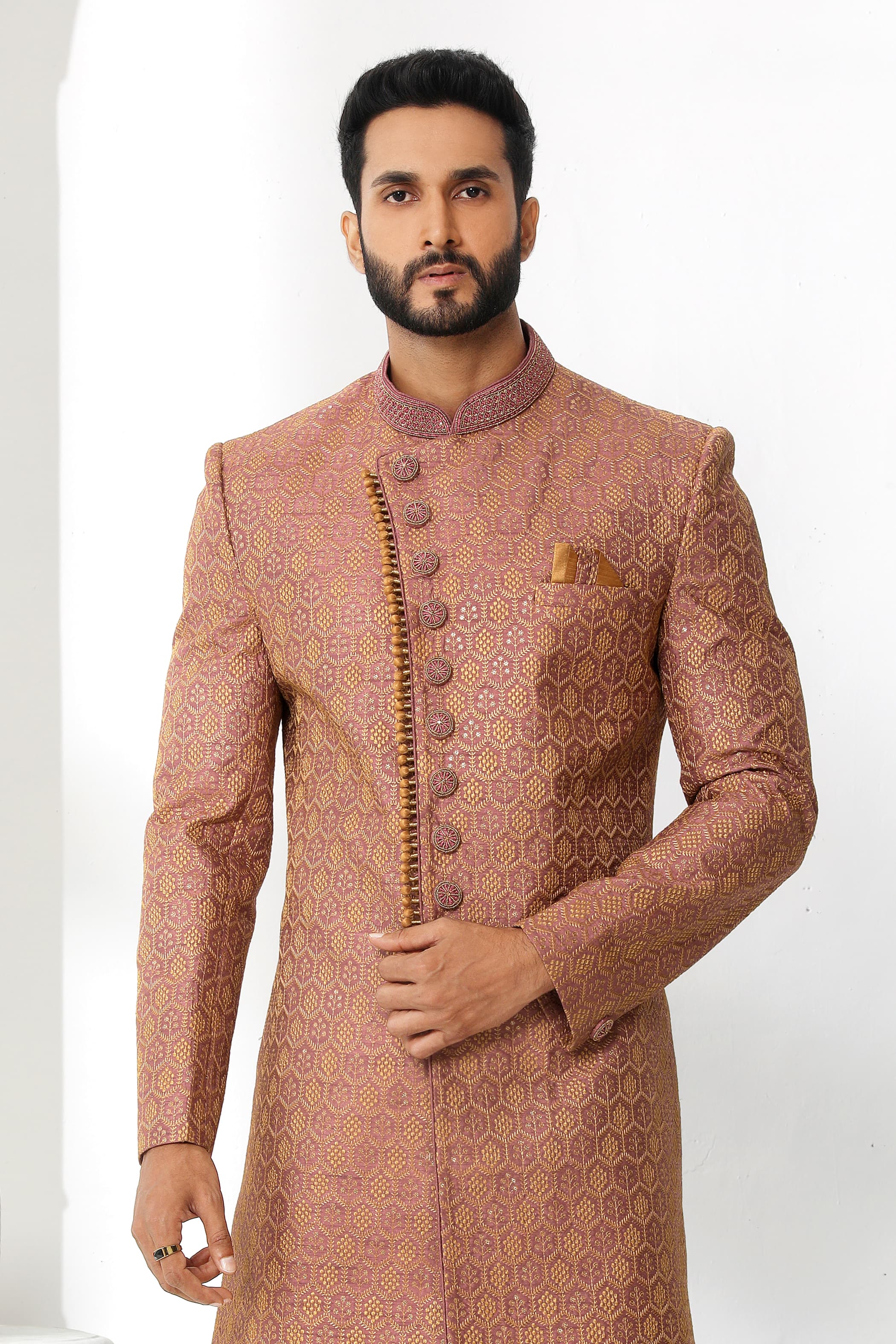 Rust Brown Embroidered Sherwani for Men