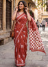 Red Pure Mulmul Cotton Hand Block Print Cotton Saree 