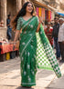 Green Mulmul Cotton Hand Block Print Cotton Saree 