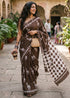 Brown Pure Mulmul Cotton Hand Block Print Cotton Saree 