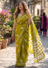 Lemon Pure Mulmul Cotton Hand Block Print Cotton Saree 
