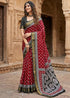 Red Pure Mulmul Cotton Bagru Printed Cotton Saree 