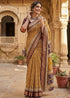Mustard Pure Mulmul Cotton Bagru Printed Cotton Saree 