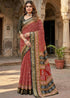 Red Pure Mulmul Cotton Bagru Printed Cotton Saree 