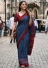 Blue Pure Mulmul Cotton Ikkat Printed Cotton Saree 