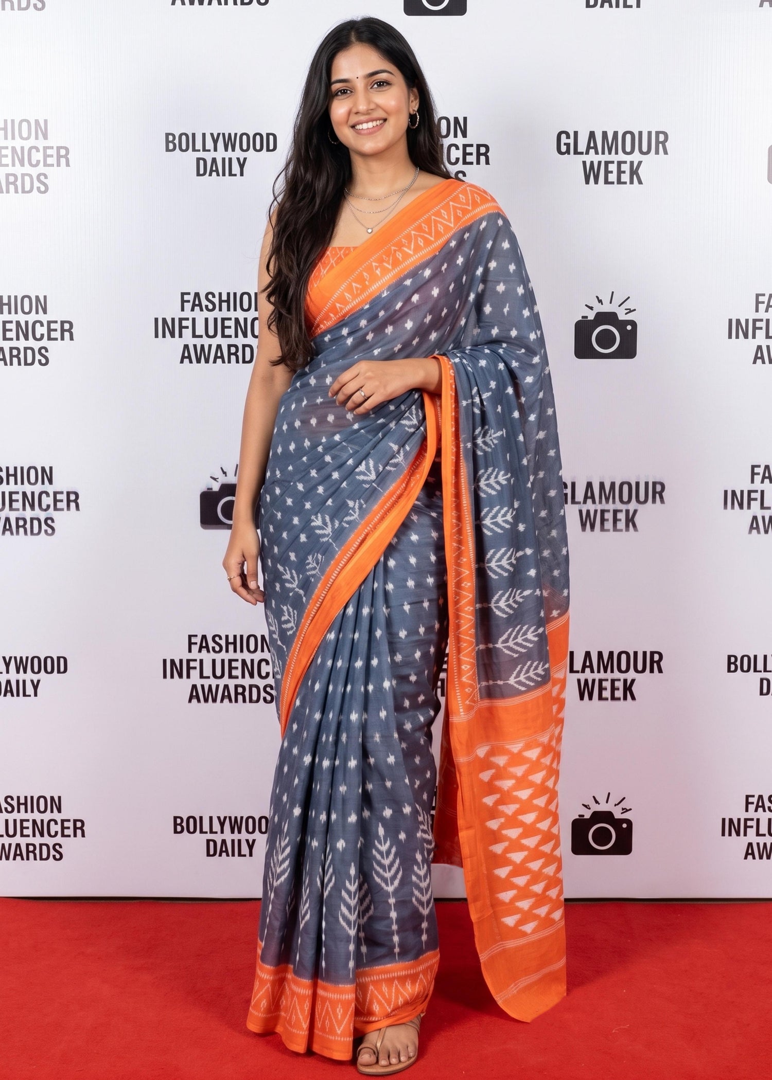 Grey Pure Mulmul Cotton Ikkat Printed Cotton Saree