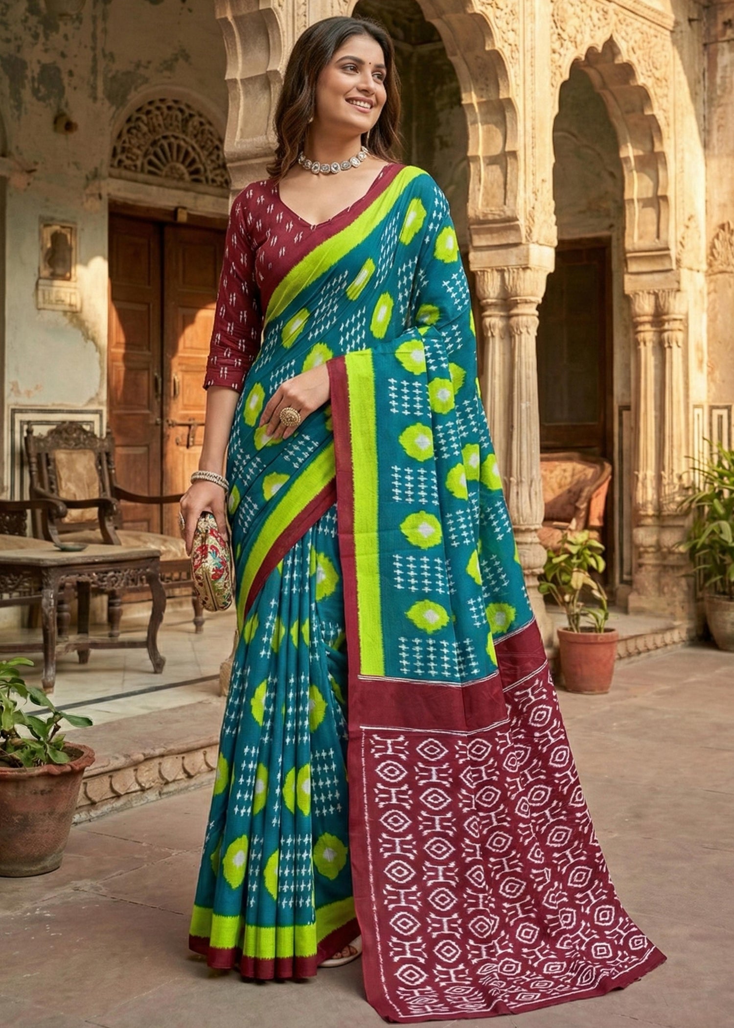 Green Soft Pure Cotton Chunni Printed Cotton Saree