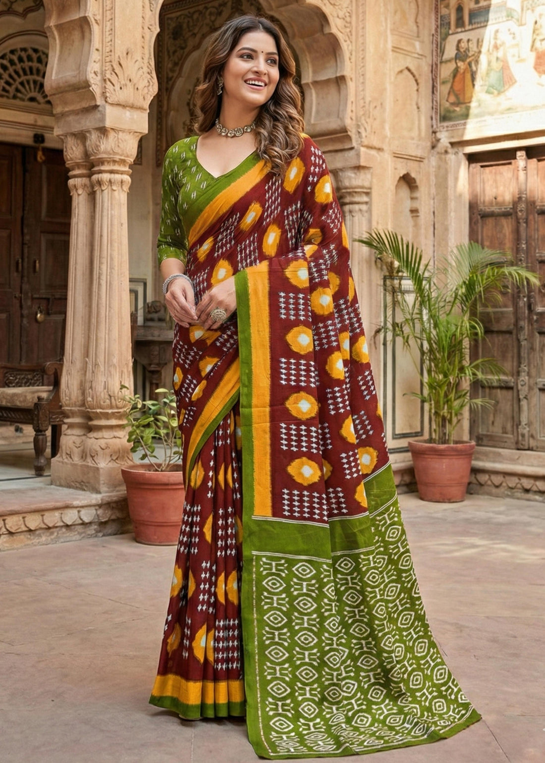 Red Soft Pure Cotton Chunni Printed Cotton Saree 