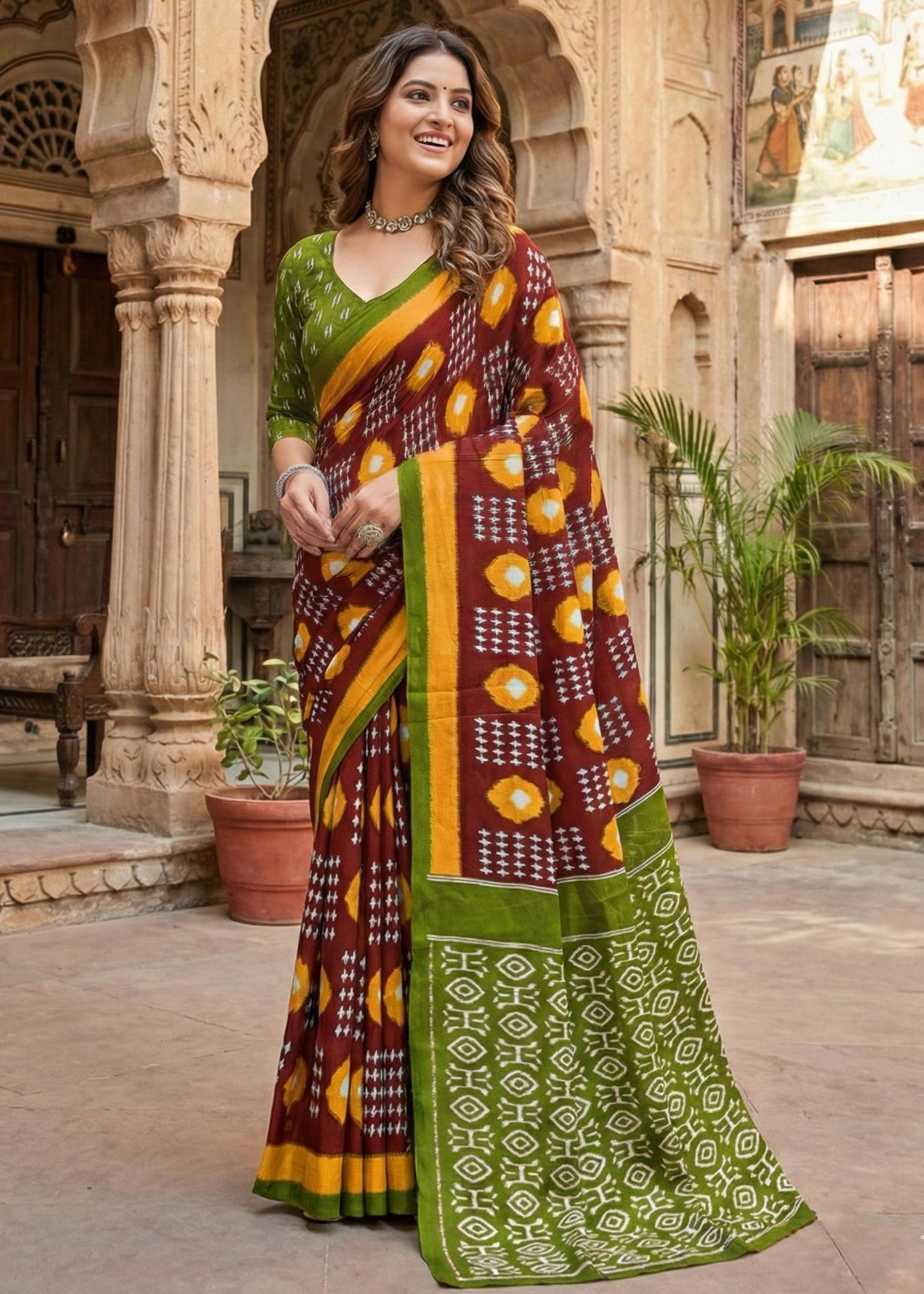 Red Soft Pure Cotton Chunni Printed Cotton Saree