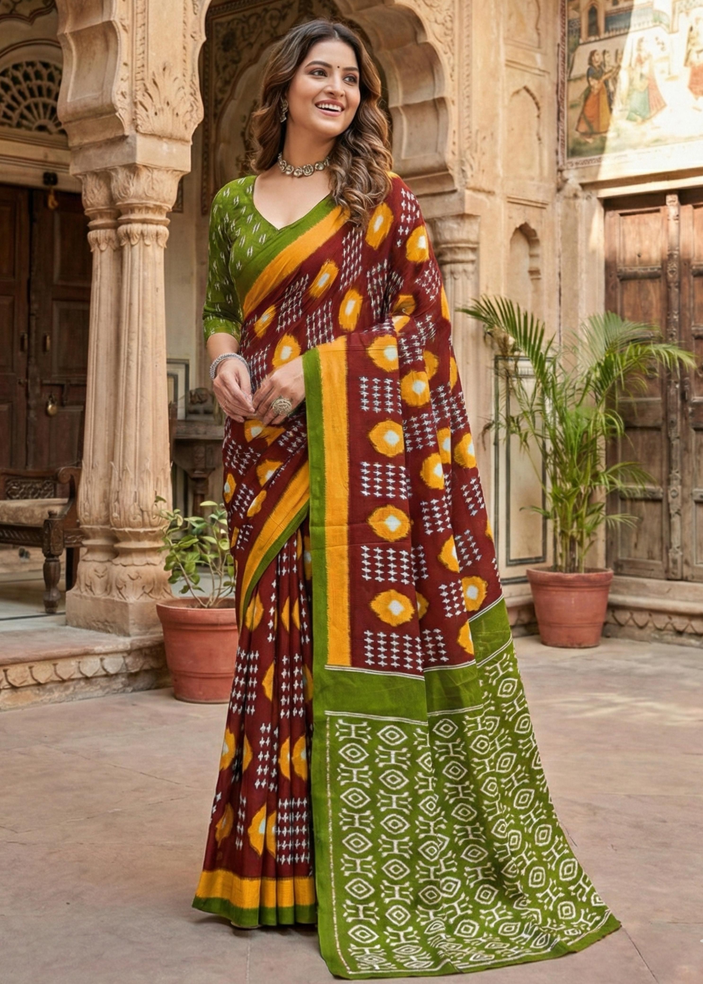 Red Soft Pure Cotton Chunni Printed Cotton Saree