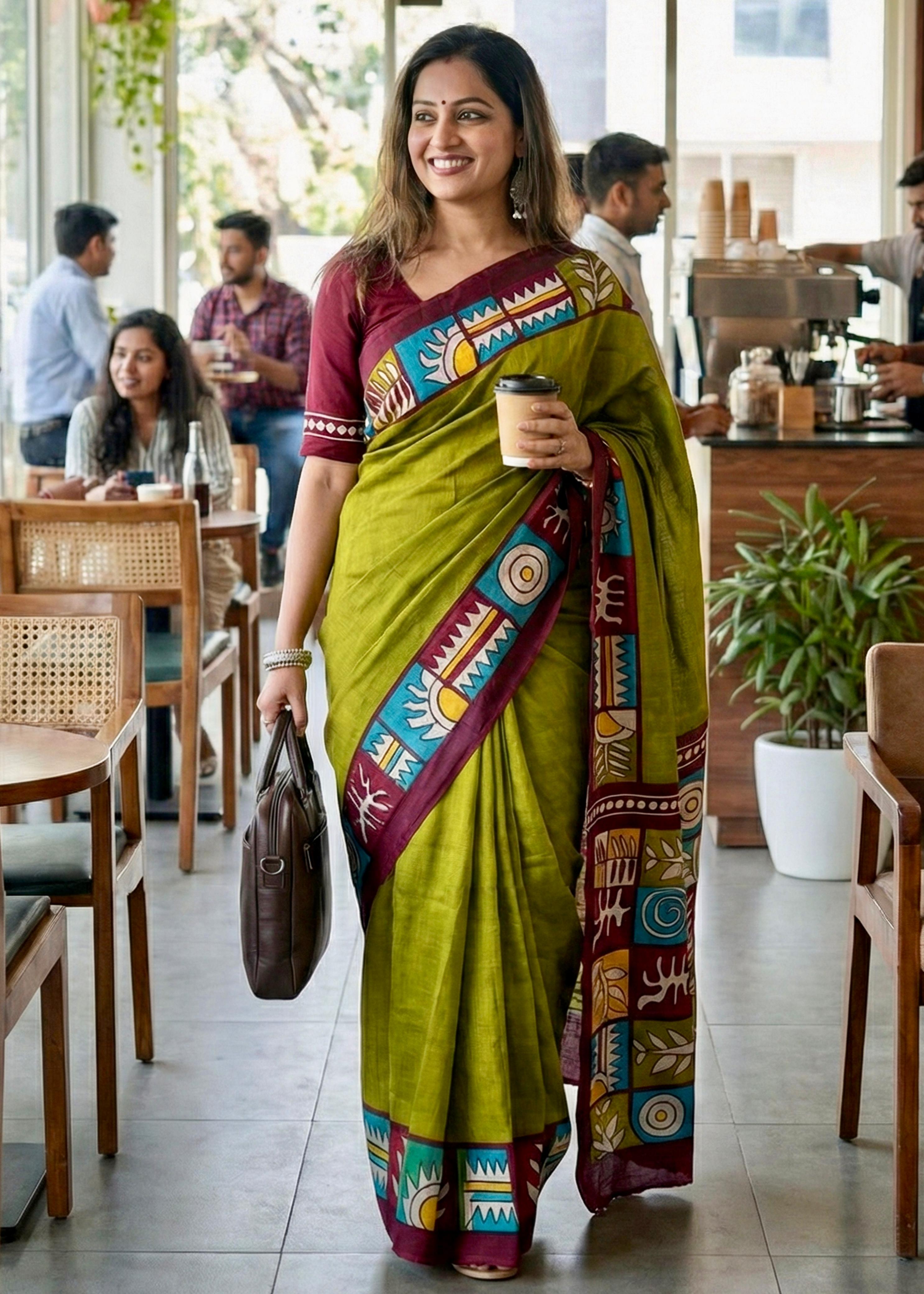 Mahendi Soft Pure Cotton Bagru Printed Cotton Saree