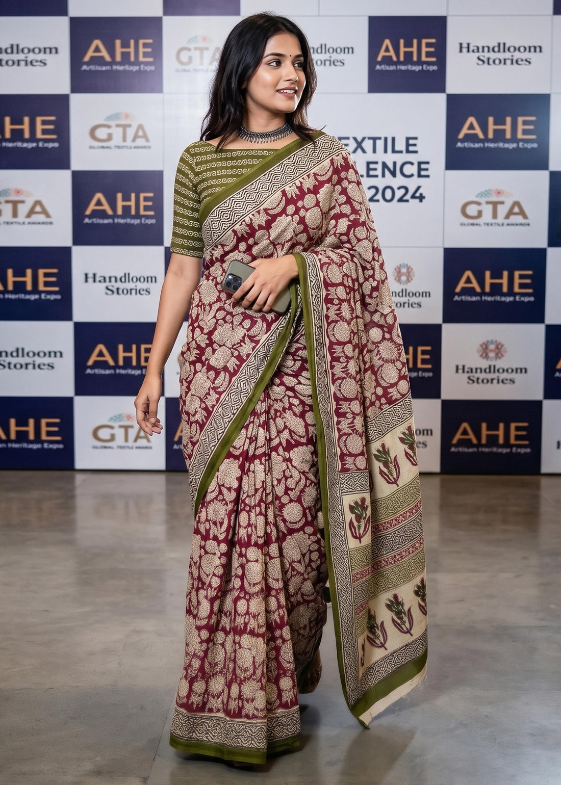 Red Soft Pure Cotton Bagru or Ajrakh Printed Cotton Saree 
