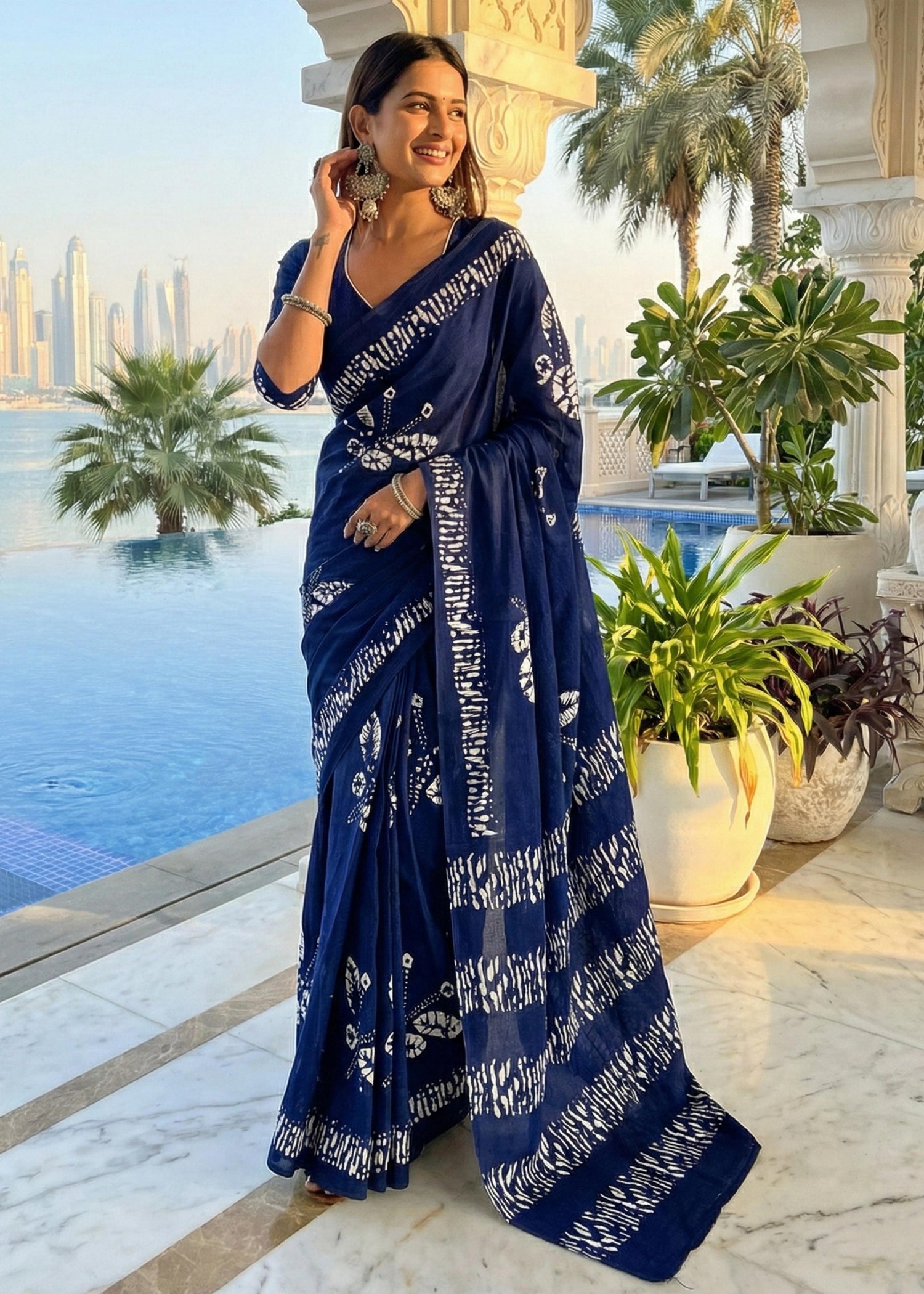Blue Soft Pure Cotton Bagru Printed Cotton Saree 